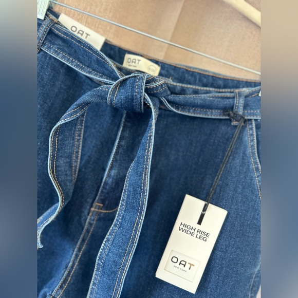 Oat New York Wide-Leg Blue Denim Tie Pants size 8/29 NWT - Picture 3 of 10